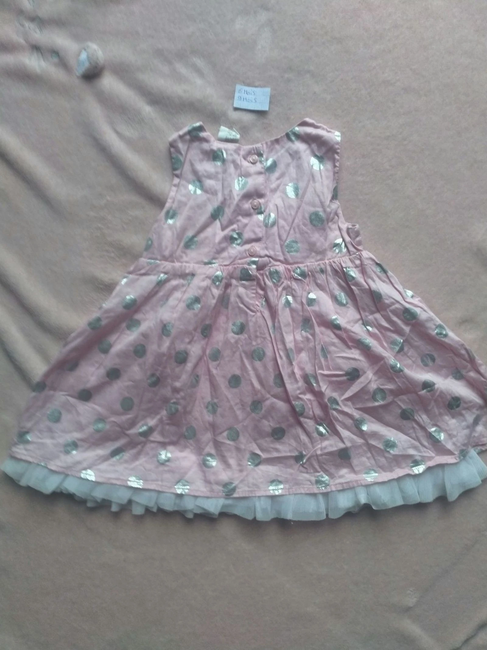 Roze babymeisjesjurk met zilveren stippen H&M 6-9 maanden tule strik – photo 3